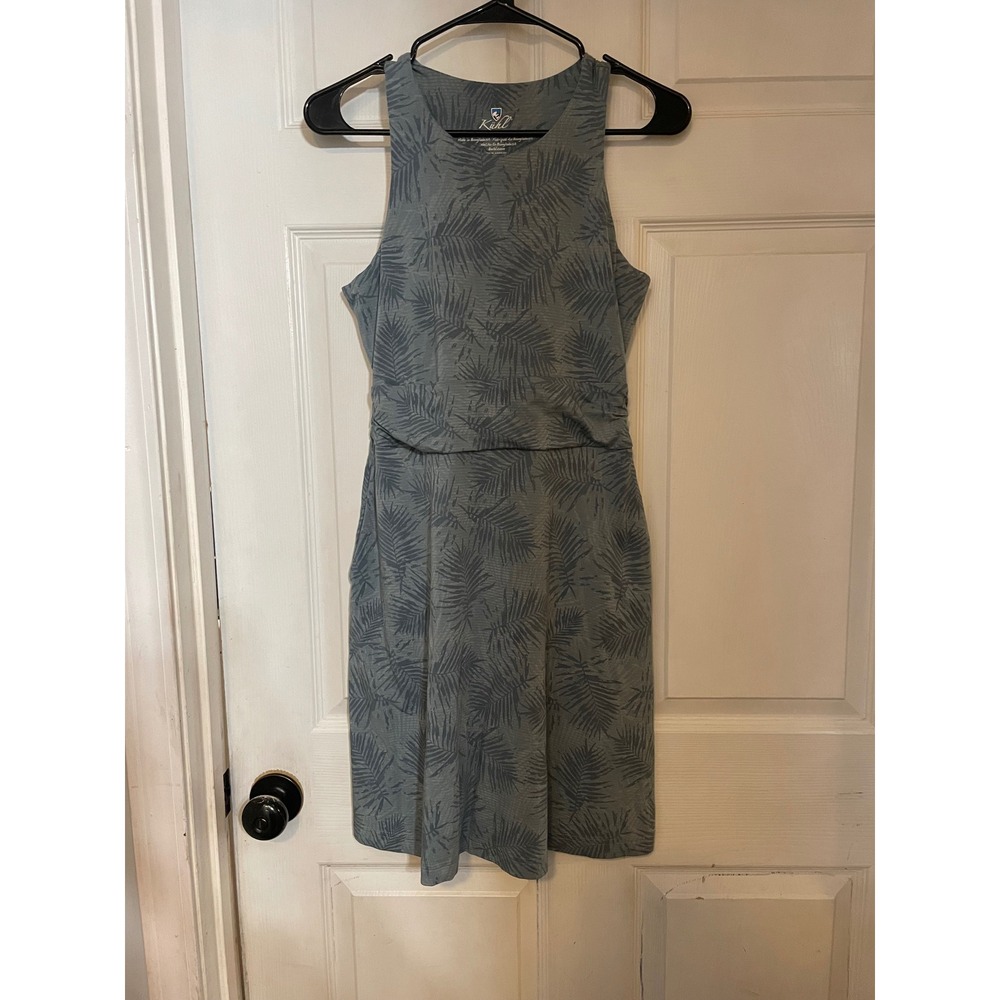 Kuhl Womens Blue Grey Tropical Palm Print Sleeveless Active Dress Size S Pockets